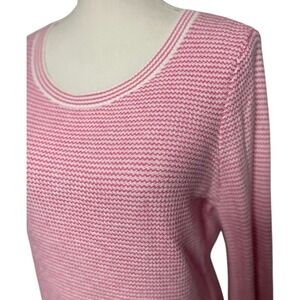 Talbots Crewneck Pink Chevron Stripe Ribbed Knit Sweater Women's Large